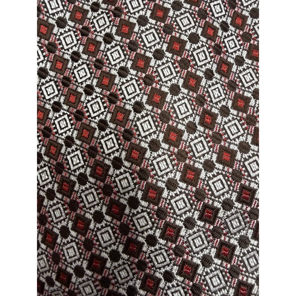 Wembley Wemlon Mens Tie Brown Red White Geometric Diamond Pattern Vintage
